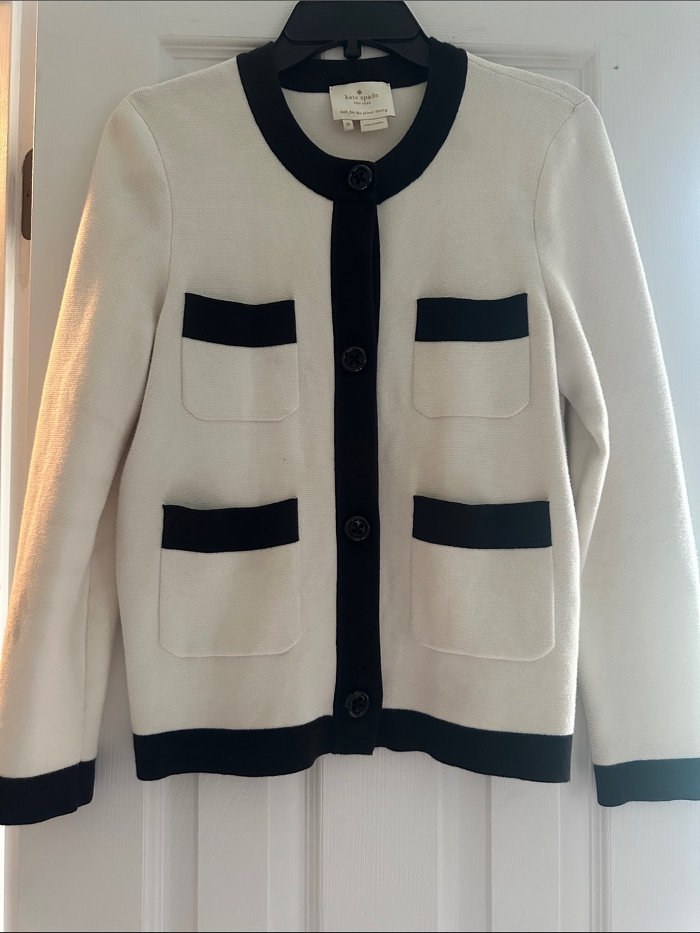 kate spade Ivory Jacket with Black Trim Pocket Details